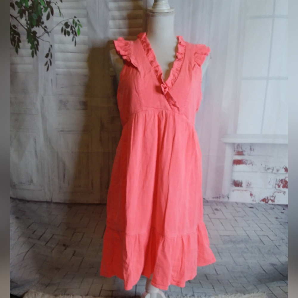Vineyard Vines pink ruffle V-neck tiered dress size XS